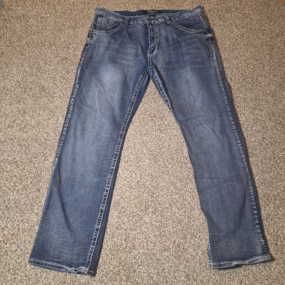 True Luck Baker Straight Leg Jeans Mens Size 38x32 Dark Blast Blue Mid Rise - Picture 1 of 9